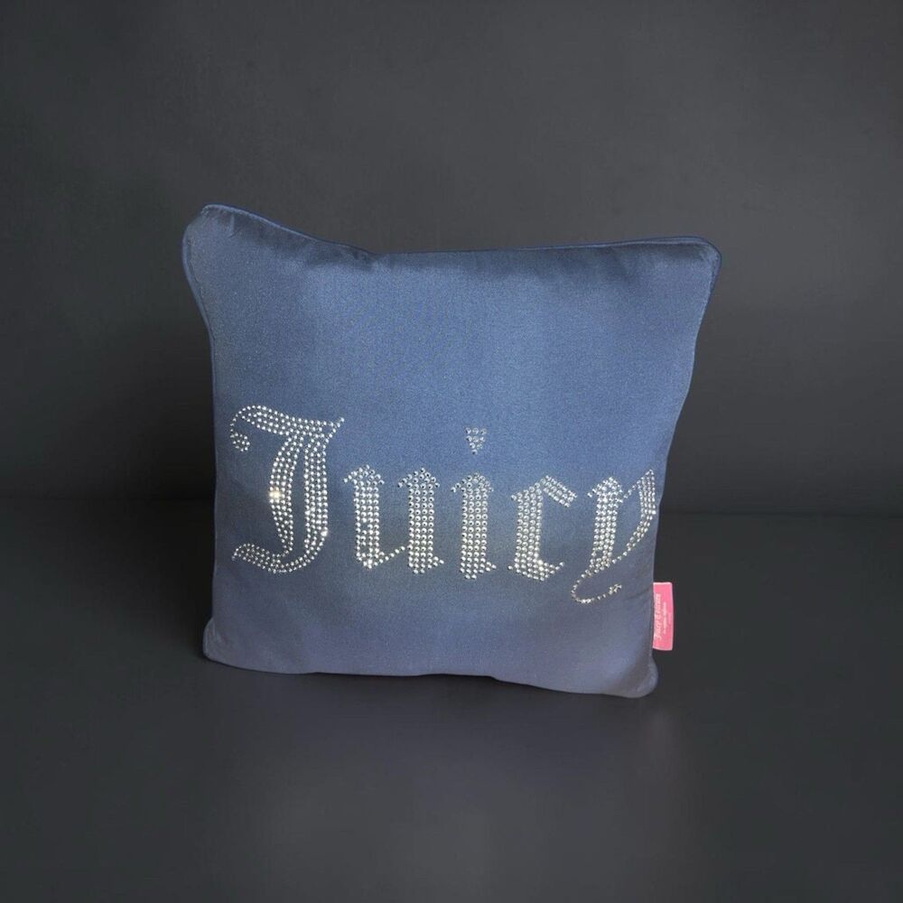 Navy Juicy Culture Rhinestone Logo Decorative Pillow Luxurious